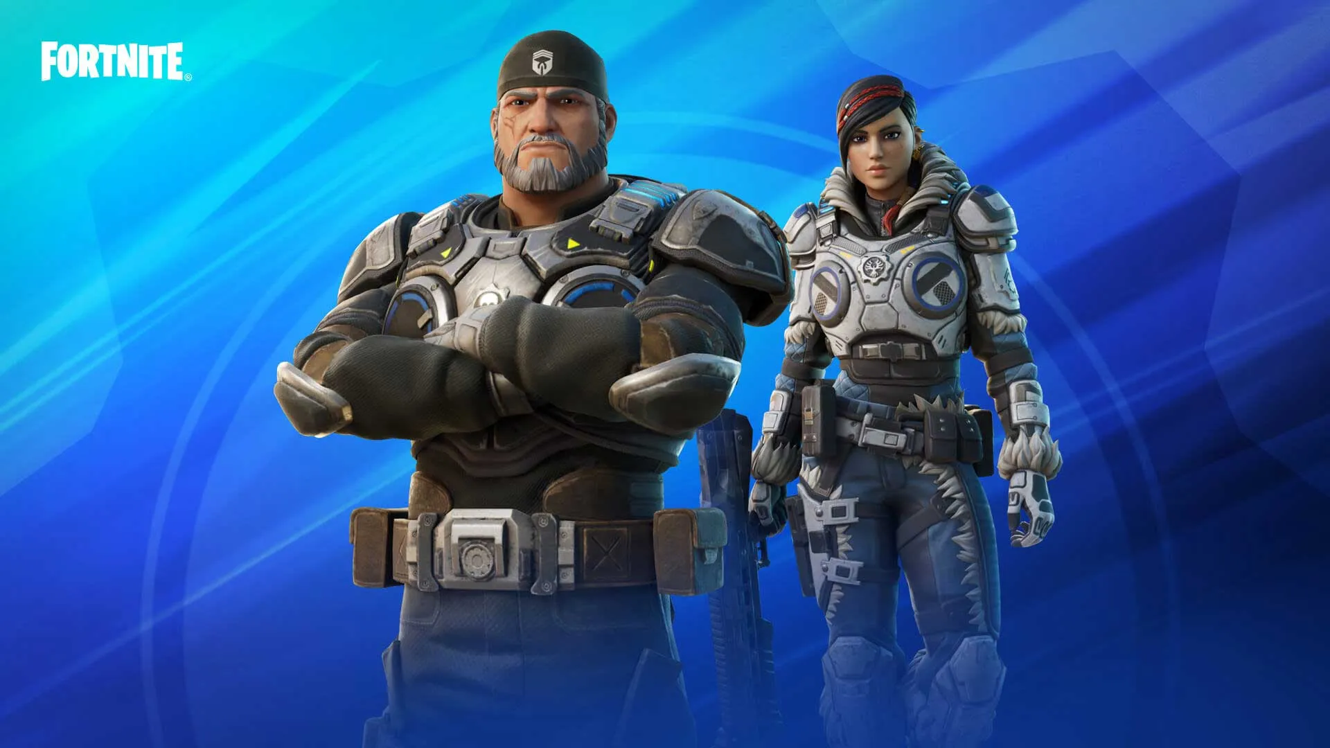 Marcus and Kait on a blue background with Fortnite Logo
