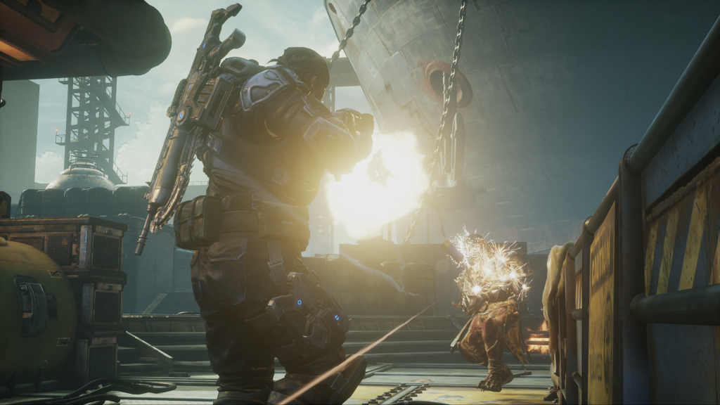 Accessibility: Marcus shoots an enemy with gore FX turned off