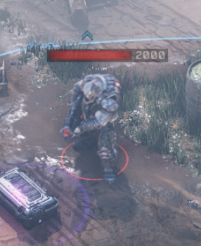 A boomer on the battlefield with its health value above its head