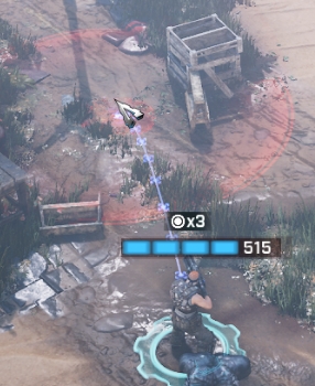 A boomshot range of attack shown on the screen as your character equips it