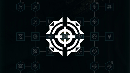 The Sniper Class Icon with a sample of its skill tree behind it.