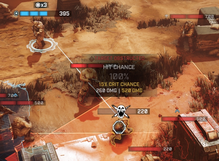 One enemy character is block another enemy character, making it harder for our player character to attack