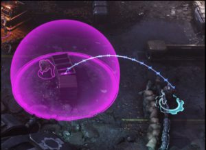 An example of the area of damage effect in purple to help with those who may not be able to see certain colors