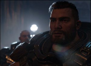 An example of Lens flare removed from a cutscene in Gears Tactics featuring Gabe Diaz