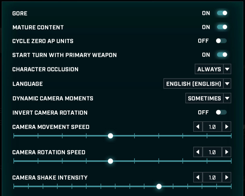 The second page of the Gears Tactics Accessibility menu displaying the list of Accessibility options