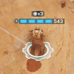 A player-controlled character with its health bar above its head