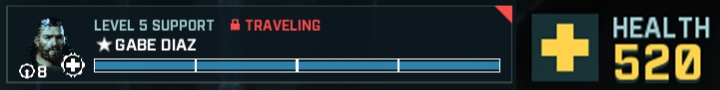 The display bar showing a player character's health while navigating the game's barracks menu