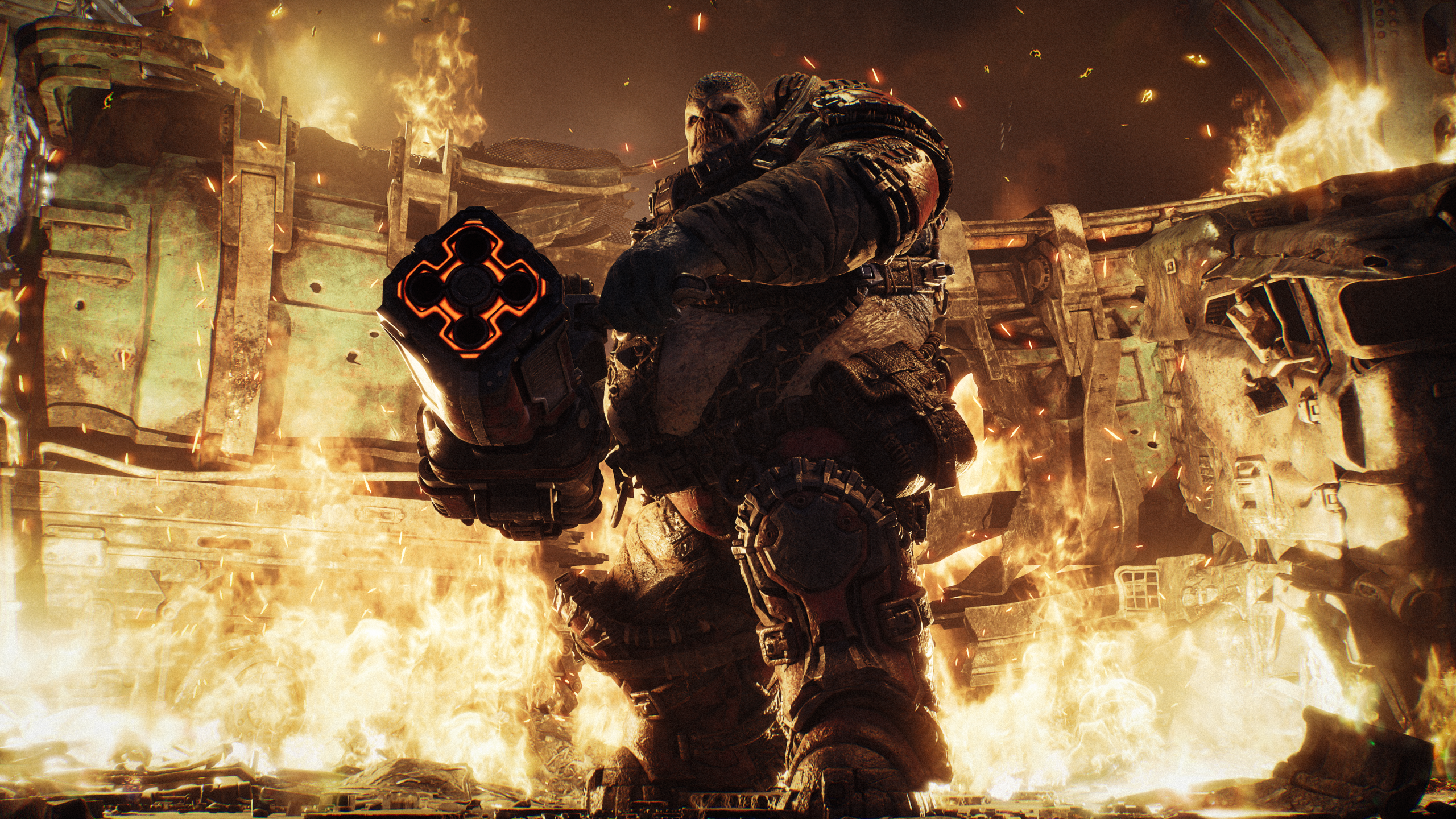 Boomer dramatically emerging from flames