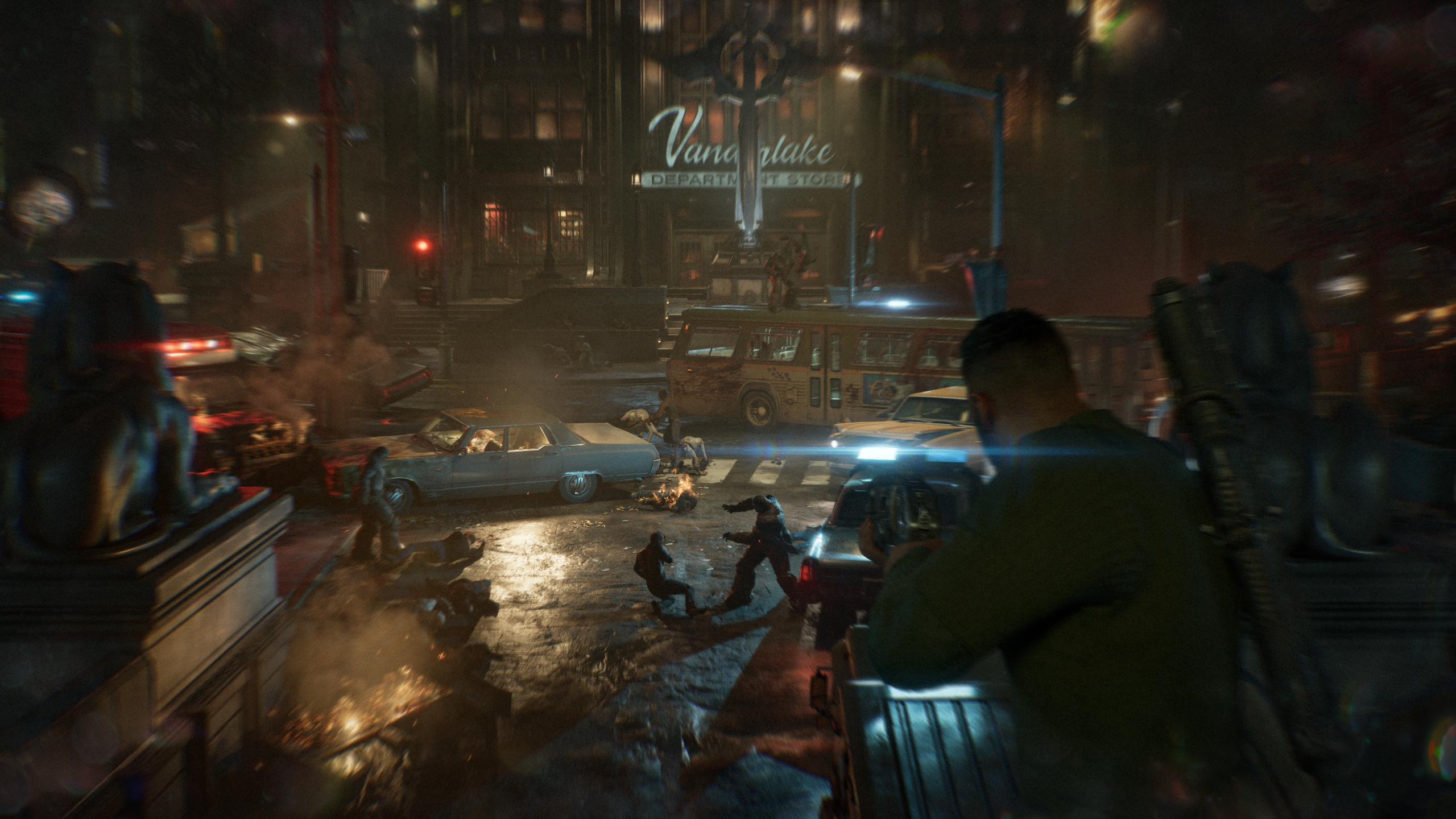 Dom looking at a dramatic street scene of invading locusts