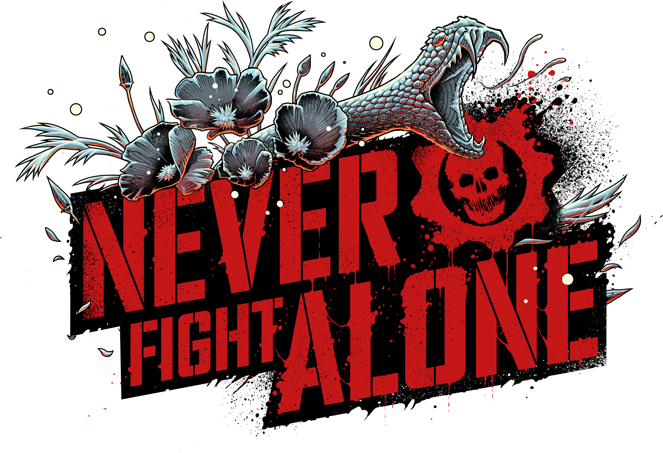 Gears of War Never Fight Alone logo in red with a hissing viper wrapped around